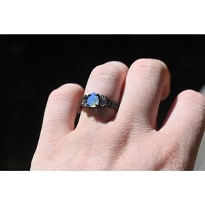 Raw crystal ring, Raw Diamond Engagement Ring, Opal Ring Sterling Silver